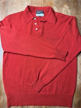 Christopher Rand Vintage Brick Red Long Sleeve Polo Sweater